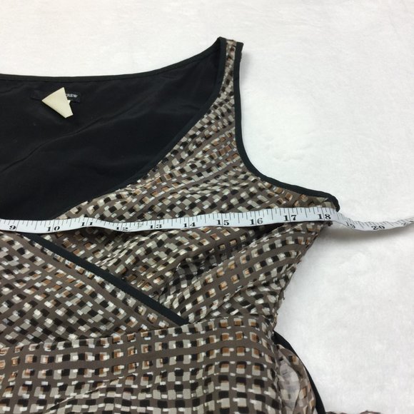 J Crew Sophia Midi Silk Dress Size 10 Womans Black Brown Plaid V-Neck Sleeveless - Picture 11 of 13